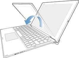 1 Εισαγάγετε τις κάτω άκρες του tablet σταθερά στις αυλακώσεις του πληκτρολογίου.