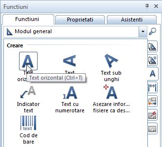 Tools: Objective: Text orizontal Descrierea Pentru descrierea panei de acoperis 1 Selectati modulul Text in paleta Functiuni (familia Modul