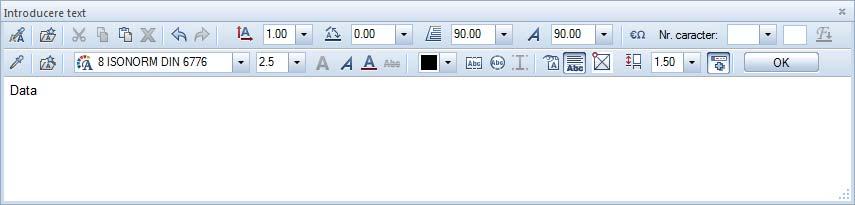 Tutorial de baza 2BCapitolul 2: Crearea si Modificarea Elementelor 2D 135 3 Setati punctul de inceput pentru stanga sus. Modificati İnaltime text in mm/zoll la 2.5 si Distanta randuri la 1.5. Pentru text introduceti: Data.