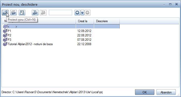 12 9BCrearea unui proiect Allplan 2012 3 Proiect nou - Specificati numele proiectului
