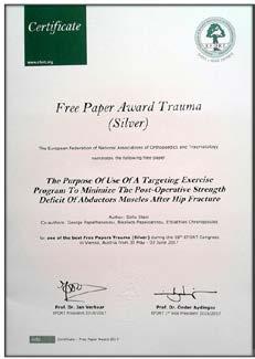pdf Το Δεύτερο Βραβείο (Silver Congress Award) απέσπασε μελέτη Ελλήνων Ερευνητών που υπεβλήθη στο 18ο Πανευρωπαϊκό Ιατρικό Συνέδριο της EFORT (European Federation of National Associations of