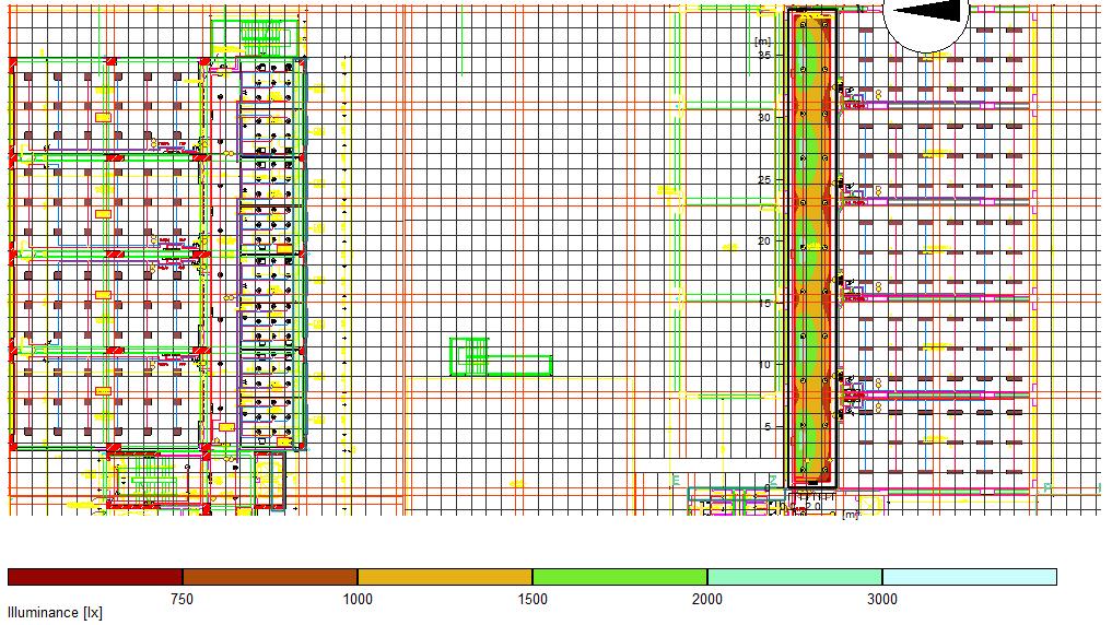 Διάδρομος, 2 ος όροφος Εικόνα Π-Β 3: Κατανομή έντασης φυσικού φωτισμού στην επιφάνεια του διαδρόμου General Calculation algorithm used Calculation mode used: Average indirect fraction Overcast sky