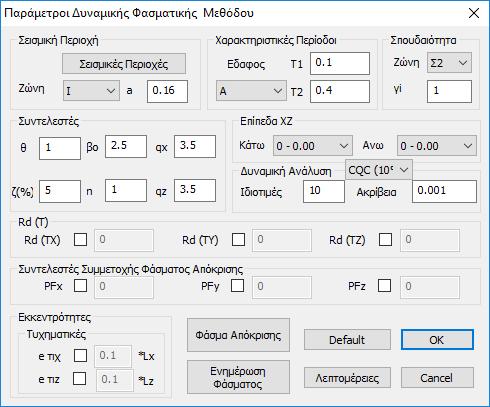 Έχοντας επιλέξει EAK Dynamic-ET και επομένως την απλοποιημένη φασματική μέθοδο, για τον καθορισμό των παραμέτρων, το παράθυρο διαλόγου θα έχει την παρακάτω μορφή.