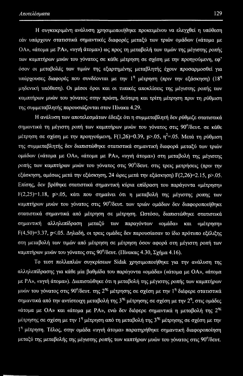 προσαρμοσθεί για υπάρχουσες διαφορές που συνδέονται με την 1η μέτρηση (πριν την εξάσκηση) (18η μηδενική υπόθεση).