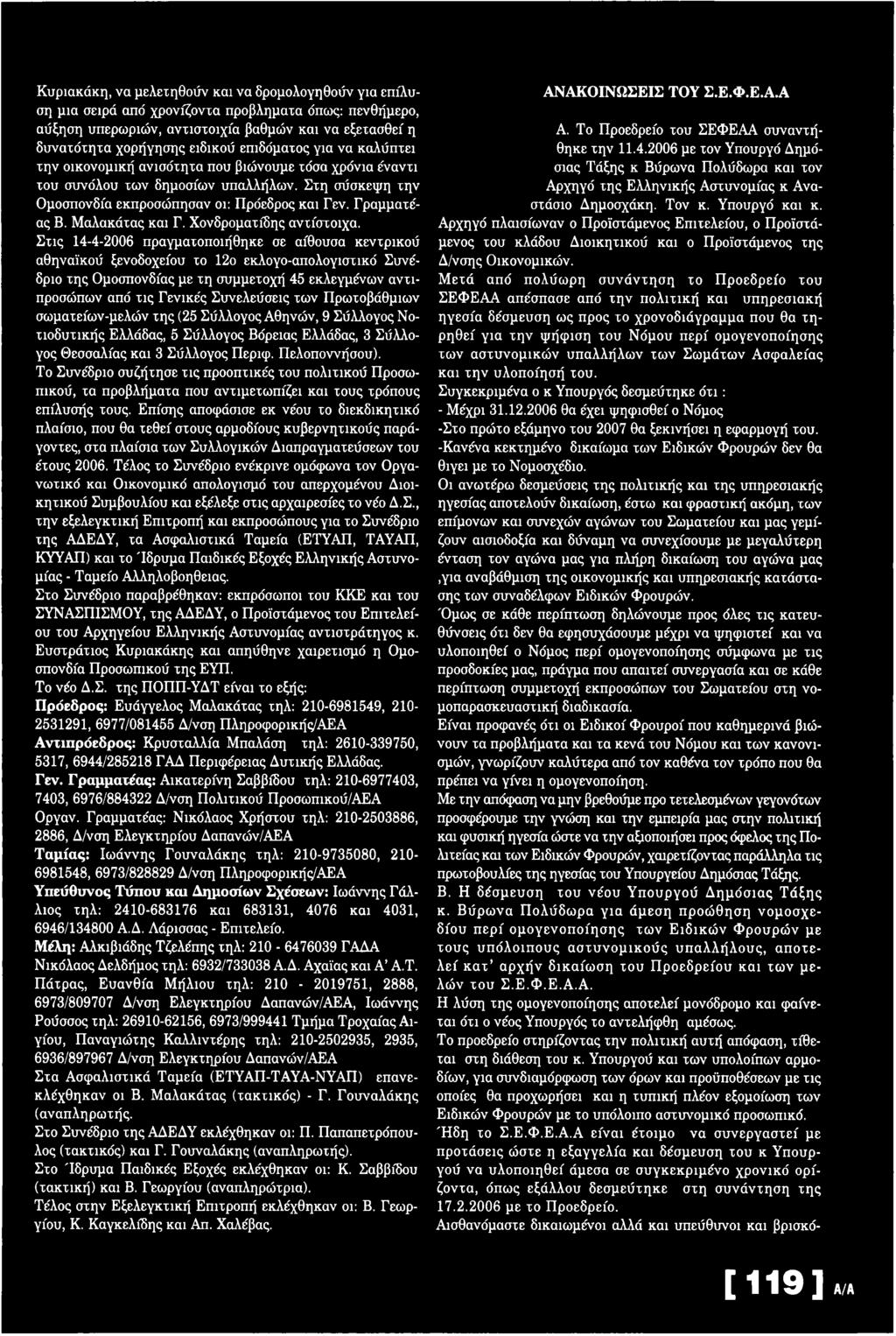 των Πρωτοβάθμιων σωματείων-μελών της (25 Σύλλογος Αθηνών, 9 Σύλλογος Νοτιοδυτικής Ελλάδας, 5 Σύλλογος Βόρειας Ελλάδας, 3 Σύλλογος Θεσσαλίας και 3 Σύλλογος Περκρ. Πελοποννήσου).