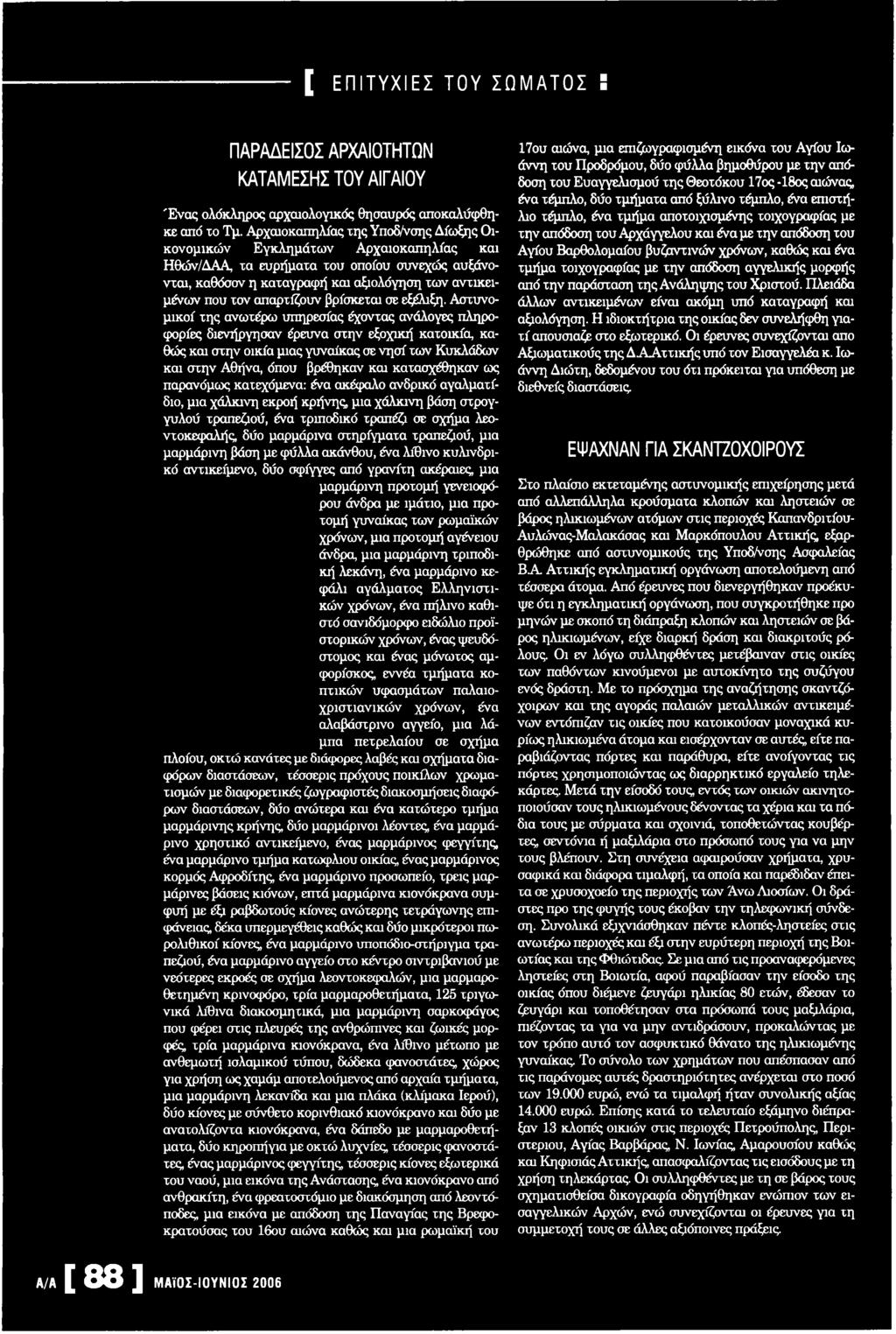 στηρίγματα τραπεζιού, μια μαρμάρινη βάση με φύλλα ακάνθου, ένα λίθινο κυλινδρικό αντικείμενο, δύο σφίγγες από γρανίτη ακέραιες, μια μαρμάρινη προτομή γενειοφόρου άνδρα με ιμάτιο, μια προτομή γυναίκας