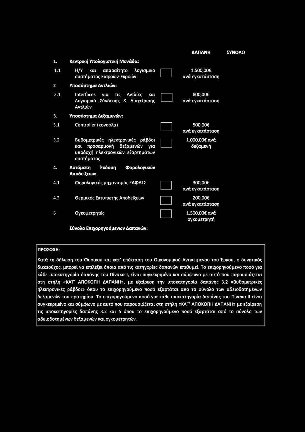 000,00 ανά δεξαμενή 300,00 ανά εγκατάσταση 200,00 ανά εγκατάσταση 1.