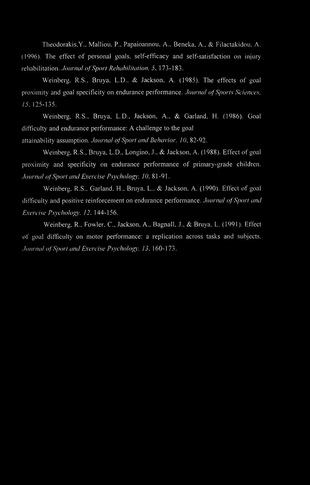 Journal of Sports Sciences, 15. 125-135. Weinberg. R.S.. Bruya, L.D., Jackson, A., & Garland, H. (1986). Goal difficulty and endurance performance: A challenge to the goal attainability assumption.