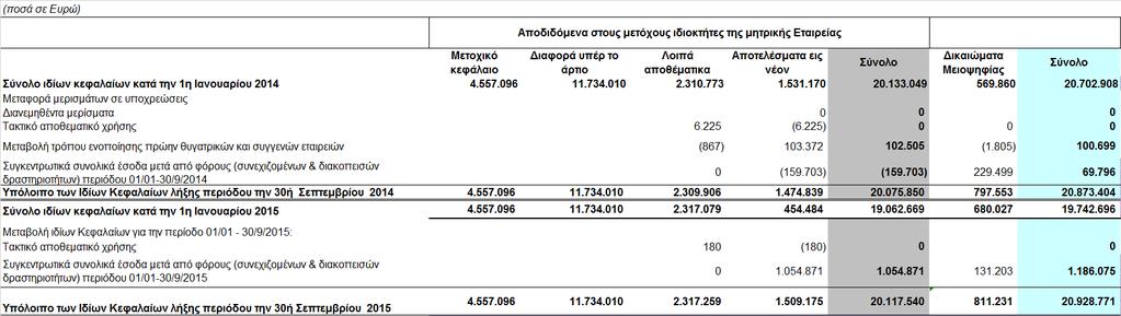 1.3 Ενοποιηµένη κατάσταση µεταβολών ιδίων κεφαλαίων