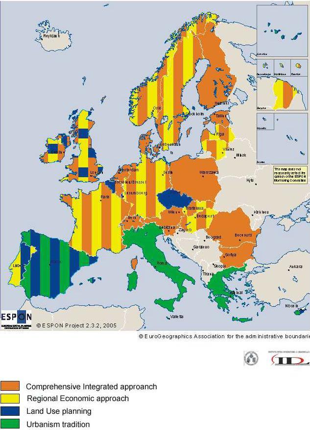 Χάρτης μετακίνησης των τύπων χωρικού σχεδιασμού ανάμεσα στις χώρες της ΕΕ-15 και χαρακτηρισμός