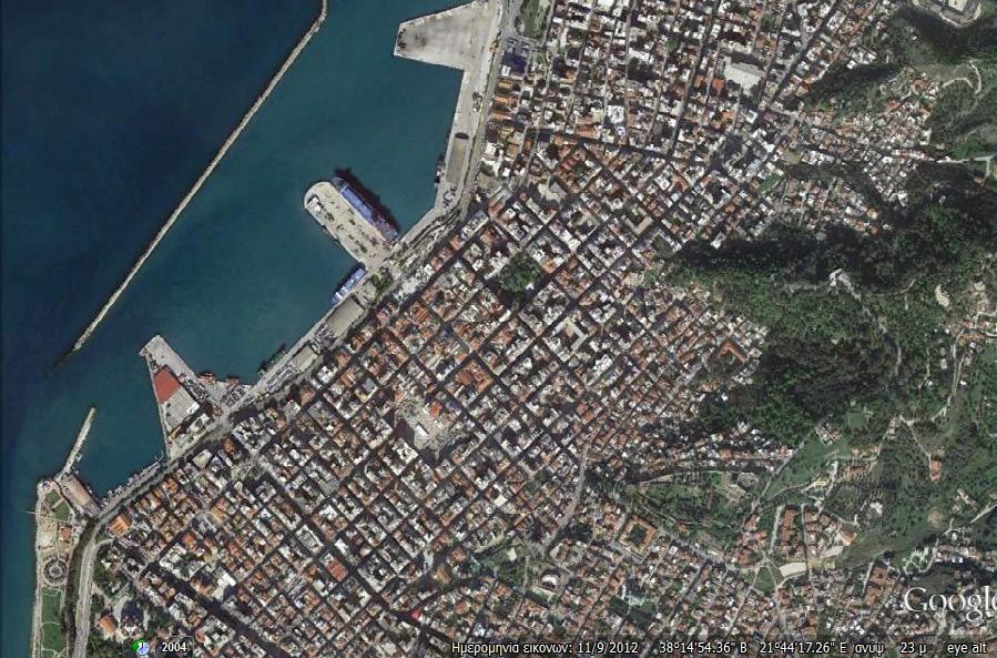 Εικόνα 23. Διαμόρφωση Ιπποδάμειου συστήματος, Πάτρα, Π.Ε. Αχαΐας, Πηγή: Image 2015 Google Earth όπως παρατίθεται στο Σιόλας κ.α. 2015:106.