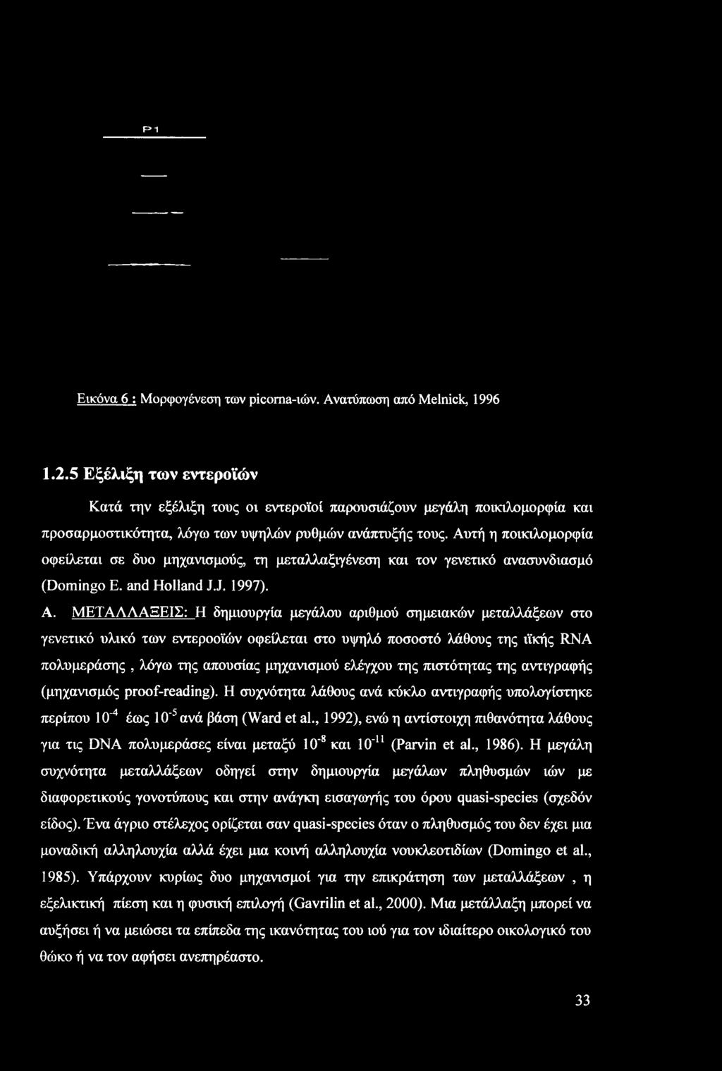 Αυτή η ποικιλομορφία οφείλεται σε δυο μηχανισμούς, τη μεταλλαξιγένεση και τον γενετικό ανασυνδιασμό (Domingo Ε. and Holland JJ. 1997). Α.