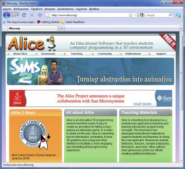 Αlice Περιβάλλον προγραμματισμού Windows / Linux, 1GB RAM, 10GB HD, P4 1GHz Πανεπιστήμιο Carnegie Melon Γυμνάσιο, Λύκειο Πληροφορική http://www.alice.