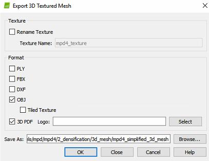 Εικόνα 3.30 3D Mesh Outputs Για να δημοσιεύσουμε το τελικό τρισδιάστατο μοντέλο χρησιμοποιούμε το sketchfab το οποίο χρειάζεται αρχείο της μορφής.obj.