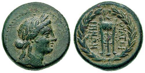 ohne Abbildung: RIC Domitian 213a (D) Avers: wie RIC Domitian 213. Revers: PACI AVGVSTI, stehende Nemesis, die mit dem caducus auf eine Schlange zeigt.