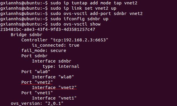 ovs-vsctl add-port sdnbr vnet2