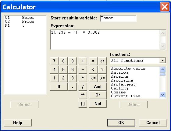 3 Από τη γραμμή μενού επιλέγουμε Calc Calculator. 4. Στο πλαίσιο διαλόγου Calculator που εμφανίζεται: (α) Στο πλαίσιο Store result in variable: δίνουμε Lower.