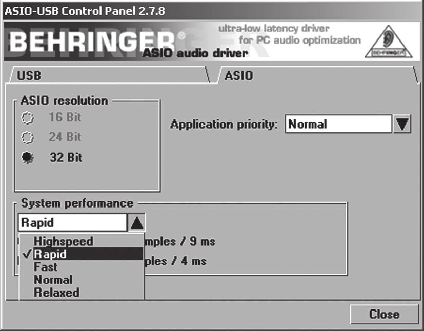 3 Ôï Samplerate êáé Resolution äåí ìðïñïýí íá ñõèìéóôïýí. Óôçí êáñôýëá ASIO: 1 Ñõèìßóôå ôï Application priority óå Above Normal, Ýùò üôïõ íá ìçí ðñïêýðôïõí êáèüëïõ ðñïâëþìáôá óôáèåñüôçôáò óôï óýóôçìá.