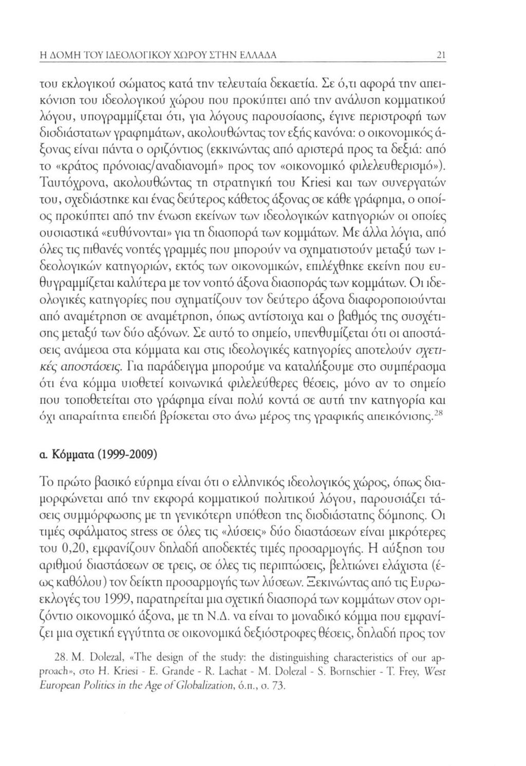 Η ΔΟΜΗ ΤΟΥ ΙΔΕΟΛΟΓΙΚΟΥ ΧΩΡΟΥ ΣΤΗΝ ΕΛΛΑΔΑ 21 του εκλογικού σώματος κατά την τελευταία δεκαετία.