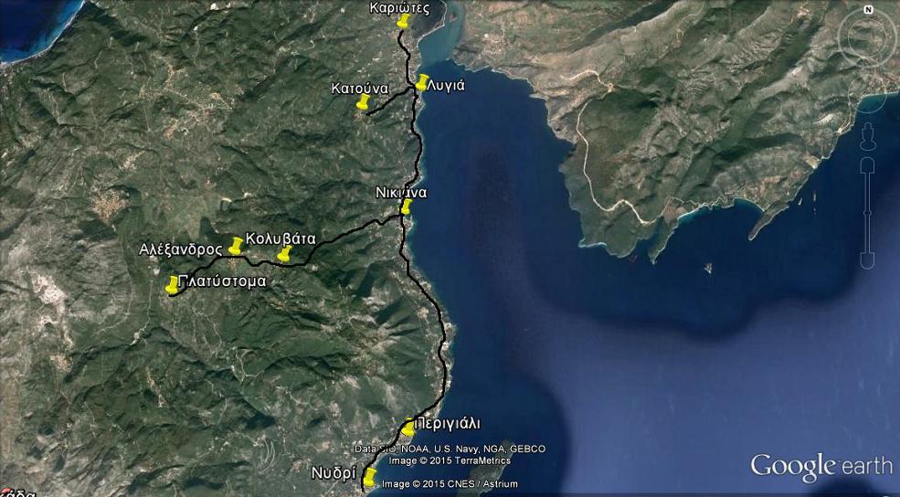 Εικόνα 4:4 Χάρτης με την όδευση της γραμμής R-23 [8] Στη συνέχεια ακολουθούμε τη μεθοδολογία που περιγράφηκε παραπάνω για να υπολογίσουμε τον θεωρητικό αριθμό σφαλμάτων λόγω κεραυνών στη συγκεκριμένη