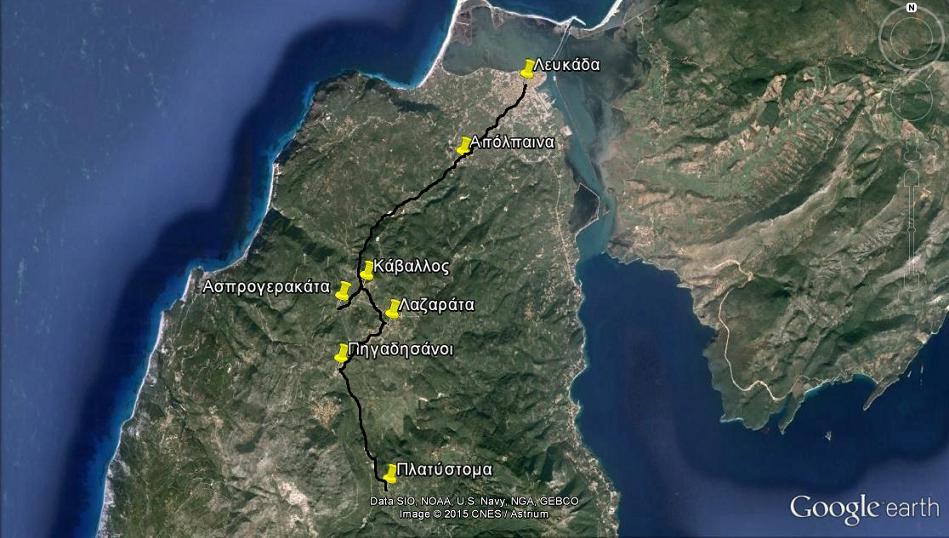 Εικόνα 4:8 Χάρτης με την όδευση της γραμμής R-28 [8] Στη συνέχεια ακολουθούμε τη μεθοδολογία που περιγράφηκε παραπάνω για να υπολογίσουμε τον θεωρητικό αριθμό σφαλμάτων λόγω κεραυνών στη συγκεκριμένη