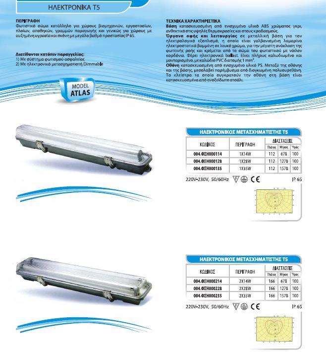 ΦΩΤΙΣΤΙΚΑ ΦΘΟΡΙΣΜΟΥ ΣΤΕΓΑΝΑ ΙΡ65 ΒΑΣΗ ΑΒS ΚΑΛΥΜΜΑ PS HΛΕΚΤΡΟΝΙΚΑ Τ5 Φωτιστικό σώμα κατάλληλο για χώρους βιομηχανιών, εργοστασίων, πλοίων, αποθηκών, γραμμών παραγωγής και γενικώς για χώρους με