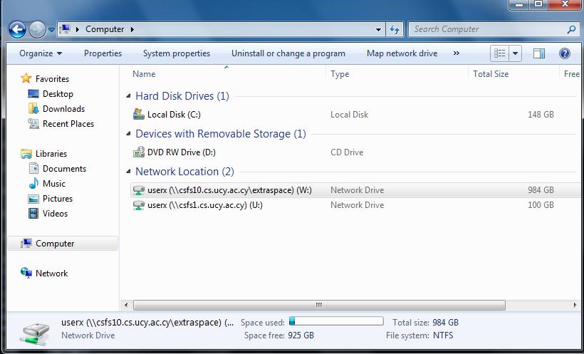 2.1 Πρόσβαση στον επιπλέον χώρο μέσω υπολογιστή που ανήκει στο Windows Active Directory Domain (με λειτουργικό σύστημα Windows XP/7) Ο χρήστης μπορεί να έχει πρόσβαση στον επιπλέον προσωπικό του