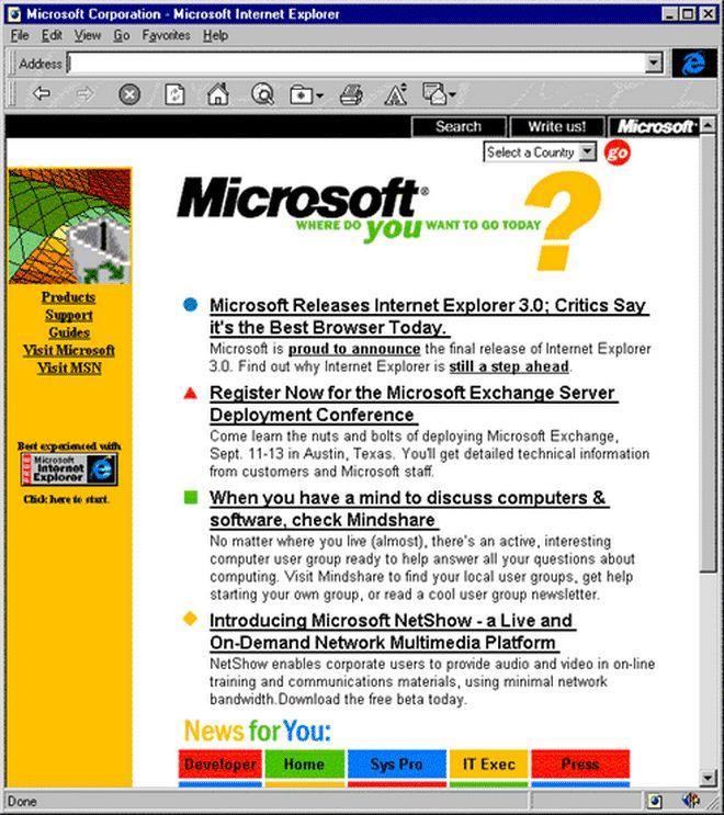 Εικόνα 1.2.2.4 Η ιστοσελίδα της Microsoft Σήμερα, υπάρχει ένας σημαντικός αριθμός ατόμων που εργάζονται για το Microsoft.com. Ο Chris Balt, product manager της Microsoft.