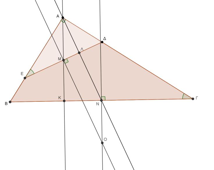 4. Σηηο θάζεηεο πιεπξέο ΑΓ θαη ΑΒ νξζνγσλίνπ θαη κε ηζνζθεινύο ηξηγώλνπ ΑΒΓ ζεκεία Γ θαη Δ αληίζηνηρα, ώζηε.