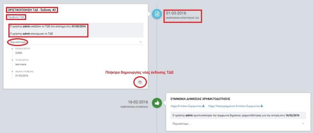 Εικόνα 26: Στάδιο οριστικοποιημένης νέας έκδοσης ΤΔΕ έργου ΣΧ 2.8.