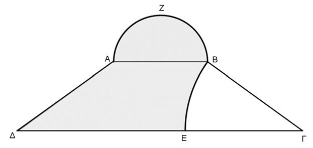 Το τόξο ΕΗΖ έχει κέντρο το και ακτίνα 4 και το ημικύκλιο ΑΗΒ έχει διάμετρο την ΑΒ και κέντρο το Κ.