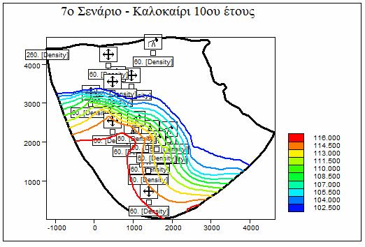 Προσδιορισµός της ζώνης υφαλµύρωσης Χερσονήσου µε τη χρήση του µοντέλουptc Σχήµα 7.25 Προσοµοίωση της µελλοντικής κατάστασης µετά το τέλος της θερινής περιόδου του δέκατου έτους.