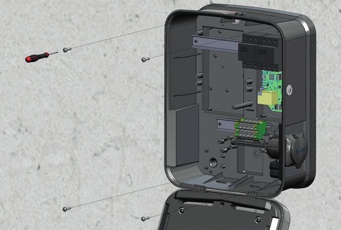 Βιδώστε το Wallbox με το κατσαβίδι (TX25) και τις τέσσερις βίδες 6 x 25 που παρέχονται στην πλάκα στερέωσης.