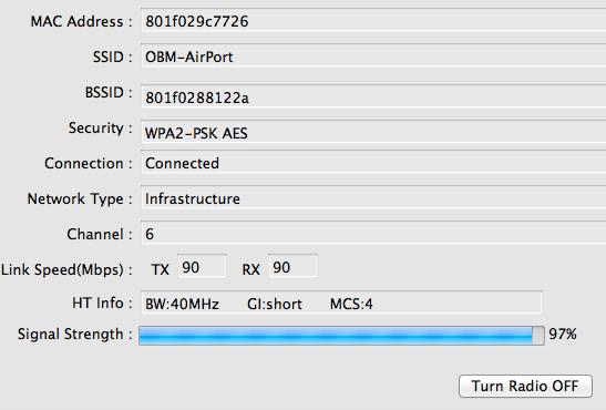 VI-3. Mac: Wireless Utility Το παράθυρο ασύρματων δικτύων προσφέρει χαρακτηριστικά όπως επίβλεψη και διαμόρφωση της σύνδεσής σας.