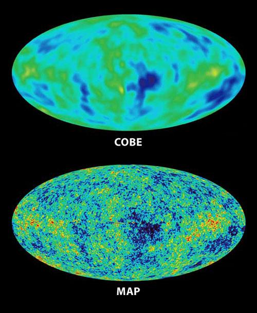 results minus dipole a Δορυφόρος COBE (1989) που για πρώτη φορά μέτρηση με εκπληκτική ακρίβεια τη κατανομή έντασης της ακτινοβολίας υποβάθρου και απέδειξε τη