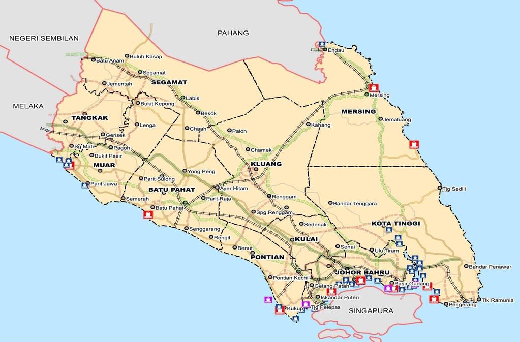 6-19 KORIDOR TIMUR PELAN CADANGAN PENGANGKUTAN TRANSIT (AIR) NEGERI JOHOR PELAN KUNCI Pulau Besar Ke pulau pulau pelancongan LAUT CINA SELATAN PETUNJUK Ke Indonesia SELAT MELAKA 39 hentian jeti dan