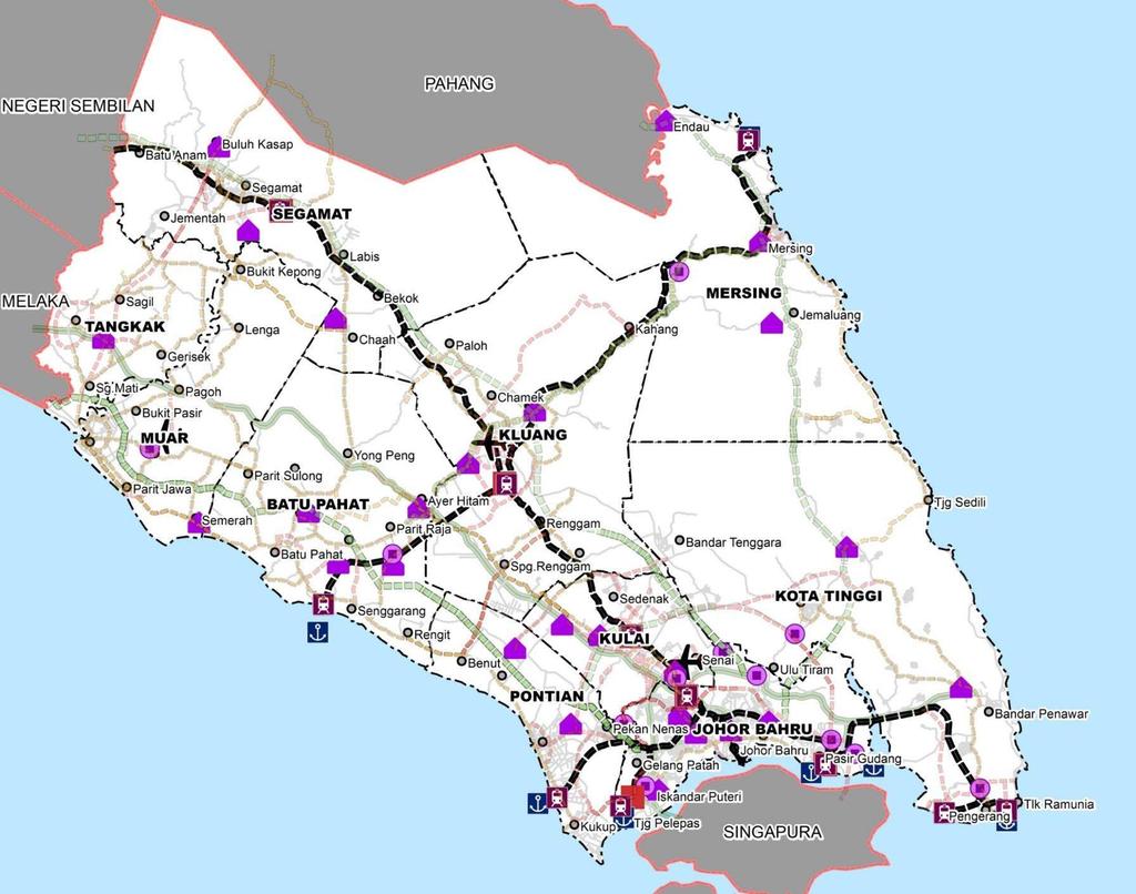 8-16 PELAN CADANGAN PENGANGKUTAN BARANGAN NEGERI JOHOR PELAN KUNCI LAUT CINA SELATAN PETUNJUK Terminal Udara Taman Logistik Pelabuhan SELAT MELAKA Pusat Integrasi