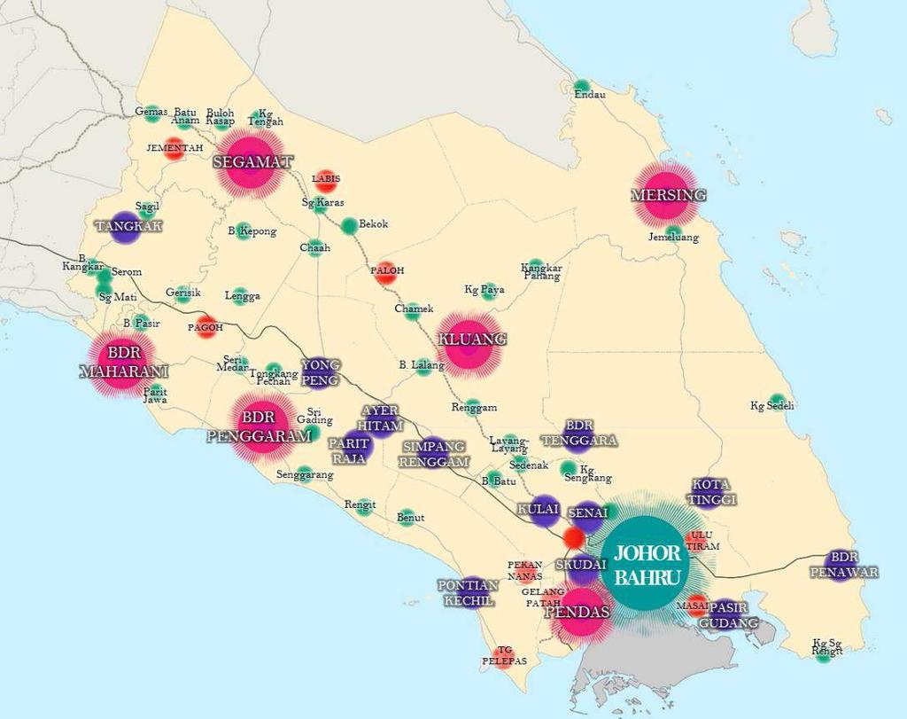2-7 Terdapat lima (5) cadangan hierarki bagi pusat petempatan dalam Negeri Johor iaitu:- i. Pusat Wilayah Tahap I ii. Pusat Wilayah Tahap II iii. Pusat Separa Wilayah iv. Pusat Petempatan Utama v.
