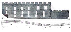 Obr. 6 Ortofotomapa a pôdorys steny. Zdroj [5] Obr. 7 Textúrovaný virtuálny 3D model steny. Zdroj [5] skeho hradu.
