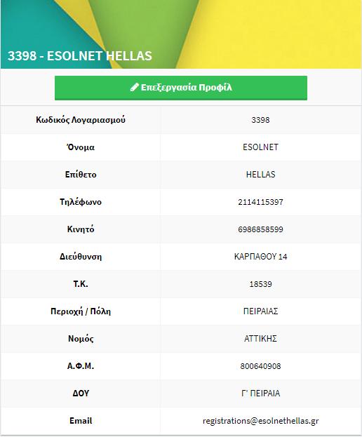 Μπορείτε να προσθέσετε ή να αλλάξετε τα στοιχεία σας πατώντας την επιλογή Επεξεργασία Προφίλ.