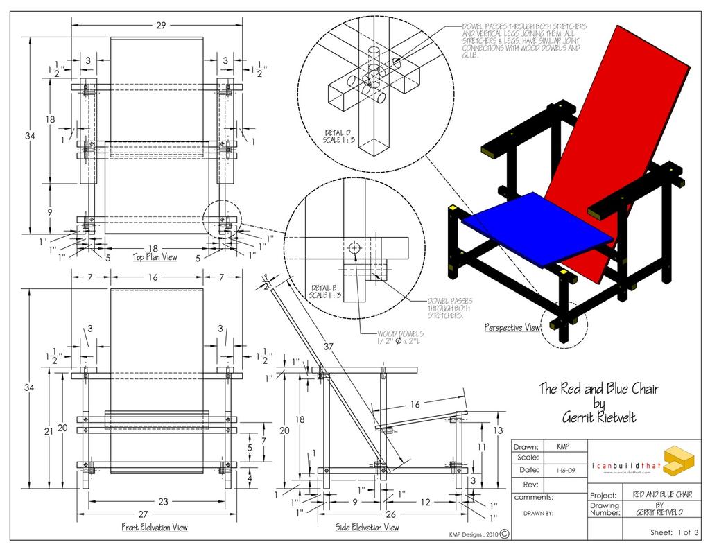 Κατασκευαστικό (σύνθετο) Σχέδιο της Καρέκλας