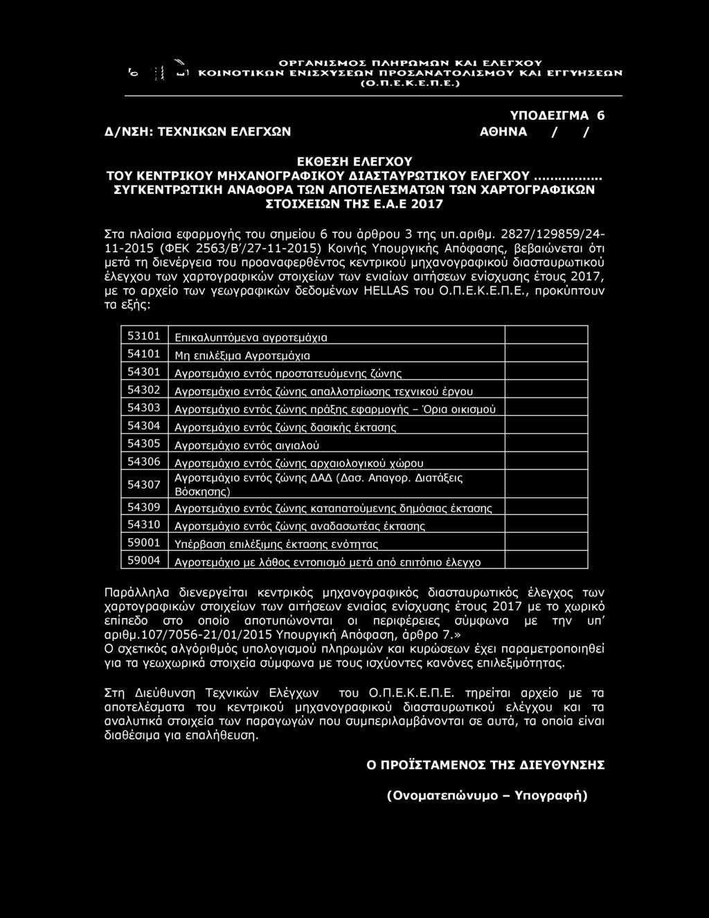 'ο ^ Λ ΟΡΓΑΝΙΣΜΟΣ ΠΛΗΡΩΜΩΝ ΚΑΙ ΕΛΕΓΧΟΥ uil ΥΠΟΔΕΙΓΜΑ 6 Δ/ΝΣΗ: ΤΕΧΝΙΚΩΝ ΕΛΕΓΧΩΝ ΑΘΗΝΑ / / ΕΚΘΕΣΗ ΕΛΕΓΧΟΥ ΤΟΥ ΚΕΝΤΡΙΚΟΥ ΜΗΧΑΝΟΓΡΑΦΙΚΟΥ ΔΙΑΣΤΑΥΡΩΤΙΚΟΥ ΕΛΕΓΧΟΥ.