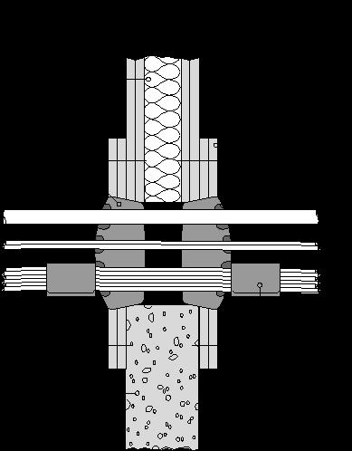 A3.2.2 Διερχόμενες εγκαταστάσεις Μέγεθος σφράγισης Ø: 52 έως 250 mm Hilti πυράντοχα βύσματα CFS-PL (A) πάχους ta 150 mm, κεντραρισμένα ως προς το πάχος του τοίχου (Ε) εξωτερικό χείλος ανοίγματος (Ε1)