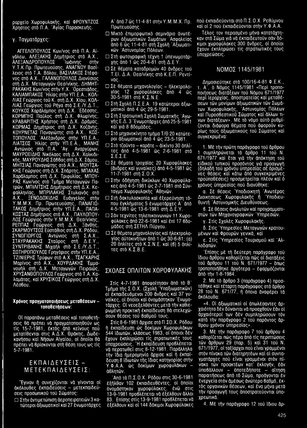 ε.α., ΚΟΛ ΛΆΣ Γεώργιος τού Κ. στή Δ.Χ. Χίου, ΚΟΛ ΛΆΣ Γεώργιος τοϋ Ρήγα στό Σ.Ε./Υ.Δ.Τ., ΚΟΥΚΟΣ Χαράλαμπος στή Δ.Χ. 'Εδέσσης, ΚΟΡΜΠΗΣ Παύλος στή Δ.Χ. Φλωρίνης, ΚΡΑΒΑΡΙΤΗΣ Χρήστος στή Δ.Χ. Δράμας, ΚΟΡΜΑΣ Δημήτριος στή Δ.