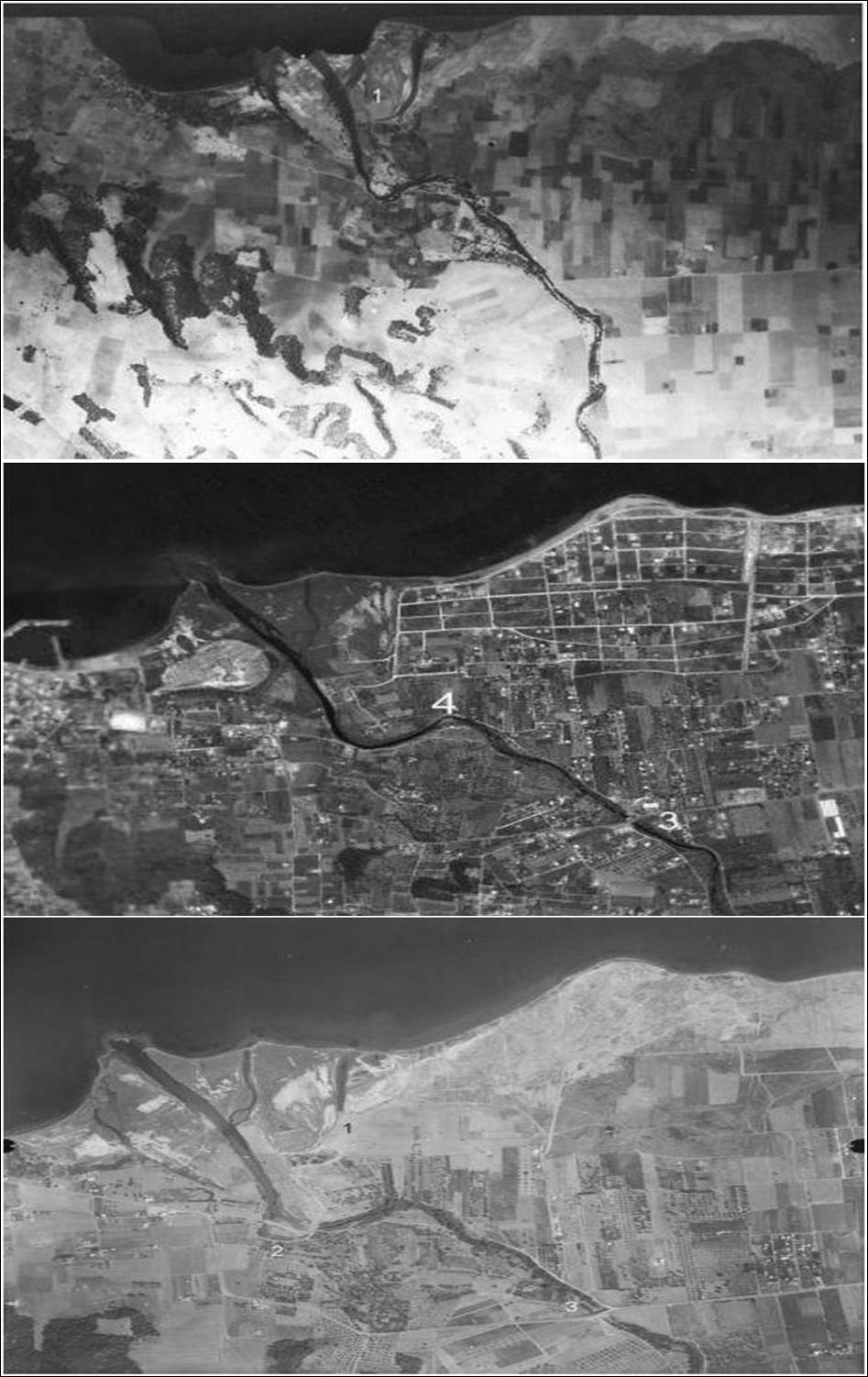 ΣΧΗΜΑ 2.2: Οι εκβολές του Βοιωτικού Ασωπού (από πάνω προς τα κάτω) το 1937,1975 και 2004.