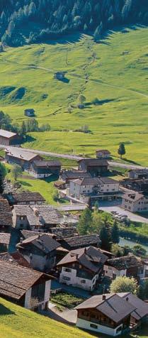 Spluegen village Bottom from left: Traditional cheesemaking on an Alpine farm - Street cafe in the old part of St.