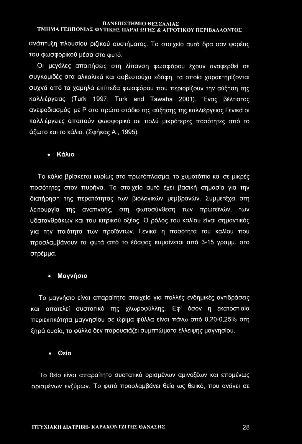 της καλλιέργειας (Turk 1997, Turk and Tawaha 2001).