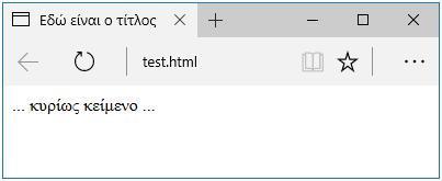 Ποιος είναι ο κώδικας HTML που πρέπει να γραφτεί για να εμφανιστεί στον Φυλλομετρητή αυτό που φαίνεται στην εικόνα; Δημιουργούμε ένα αρχείο HTML με όνομα test.
