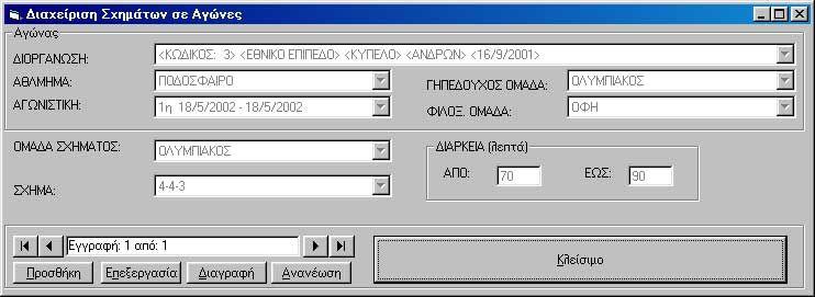 Εικόνα 100. Η οθόνη Διαχείριση Σχημάτων σε Αγώνες.