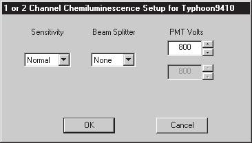 3 Επιλέξτε τις παραμέτρους για σάρωση fluorecsent και chemiluminescent κάνοντας κλικ στο κουμπί Setup (Εικ. 4-1, C).